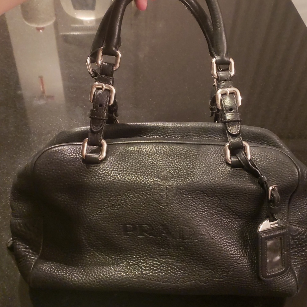 Prada Leather Embossed Logo Bowler Bag